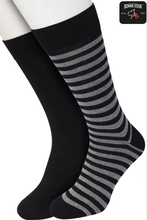 Bonnie Doon Sokken Set Gestreept en Effen voor Heren maat 40/46 - Set met 2 paar Sokken - Strepen - Katoenen Sok - Gladde Naden - Brede Boord - Perfecte Pasvorm - 2-pack - Multipack - Zwart - Grijs - Black - Grey - OL0121012.133