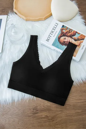 Merkloos Gudia mama kanten crop top - zachte cami - ingebouwde padding - bh-loos - premium kanten stof - u-vormige rug - perfect voor grote of medium borsten - (M-L)