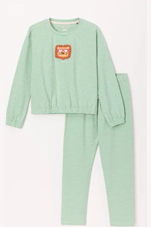 Woody Pyjama meisjes/dames - gestreept - leeuw - 241-10-PZB-Z/912 - maat 176
