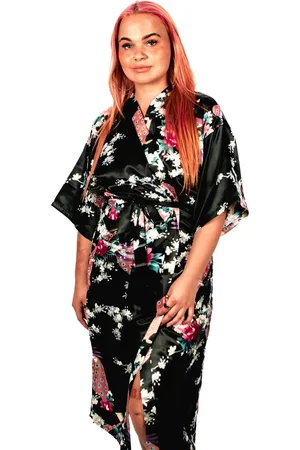 Merkloos Moondrops - Kimono dames - 100% Satijn - Lang - M/L - Badjas - Pyjama Dames - Japans - Cadeau voor vrouw
