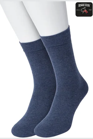 Bonnie Doon Basic Sokken Kinderen Jeans Blauw maat 31/34 - 2 paar - Unisex - Jongens en Meisjes - Basis Katoenen Sok - Kids - Gladde Naden - Brede Boord - Perfecte Pasvorm - 2-pack - Multipack - Gemeleerd - Denim Blue - - OL7334012.108
