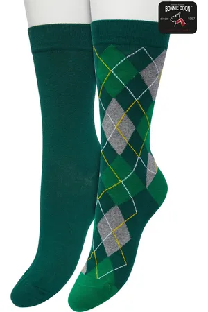 Bonnie Doon Dames Sokken set Donker Groen maat 36/42 - 2 paar - Effen en Geruit - Gladde Naden - Brede Boord - Uitstekend Draagcomfort - Perfecte Pasvorm - 2-pack - Multipack - Effen - Argyle - Donkergroen - - OL211122.380