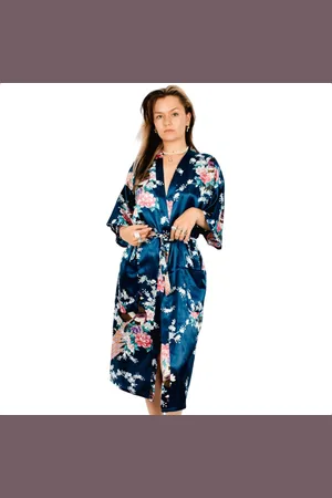 Merkloos Moondrops - Kimono dames - 100% Satijn - Lang - XS/S - Badjas - Pyjama Dames - Japans - Cadeau voor vrouw