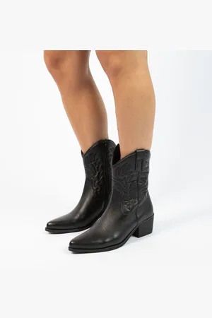 Manfield Dames - Zwarte leren cowboy laarzen