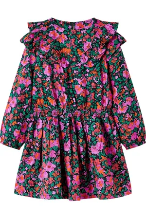 vidaXL Kinderjurk-met-lange-mouwen-bloemenprint-92-felroze