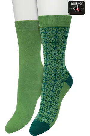 Bonnie Doon Dames Sokken set Groen maat 36/42 - 2 paar - Effen en Print - Gladde Naden - Brede Boord - Uitstekend Draagcomfort - Perfecte Pasvorm - 2-pack - Multipack - Effen - Mini Tile - Trekking Green - - OL221502.380