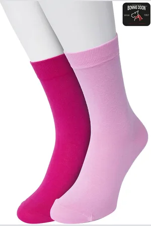 Bonnie Doon Basic Sokken Kinderen set Fuchsia en Licht Roze maat 27/30 - 2 paar - Unisex - Jongens en Meisjes - Basis Katoenen Sok - Kids - Gladde Naden - Brede Boord - Perfecte Pasvorm - 2-pack - Multipack - Fuchsia - Soft Pink - OL7334012.490