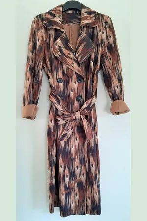 Merkloos Suedine Halflange Jas - Vest Houtprint, Trenchcoat