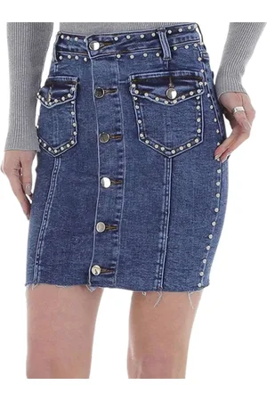 Merkloos Dilena fashion jeans rok spijker studs
