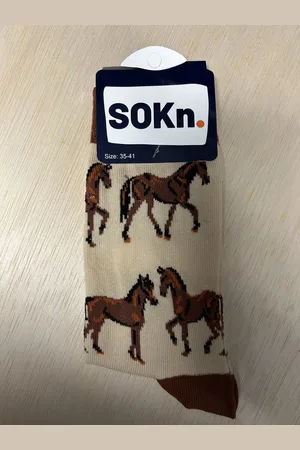 Merkloos SOKn. Trendy sokken *PAARD BRUIN* maat 35-41 (ook leuk om kado te geven !)