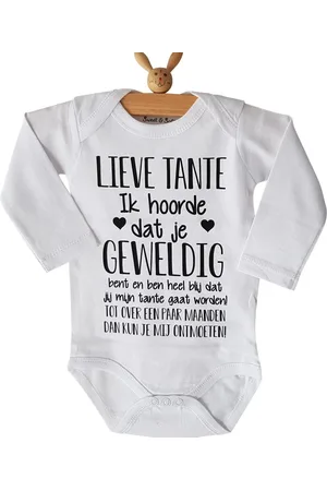 Merkloos Baby rompertje met tekst | Lieve Tante Ik hoorde dat je geweldig bent en ben heel blij dat jij mijn tante gaat worden! ontmoeten! | lange mouw | maat 50-56 | aankondiging bekendmaking zwangerschap cadeau voor de liefste aanstaande