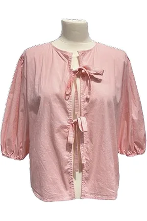 Merkloos Dames Blouse katoen strikjes knotted roze