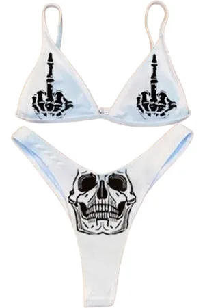 Merkloos Gothic skull emo string bikini set - Split badpak - Hoge taille string slip - Sexy en uitdagend - Zwemmen - Brazilian