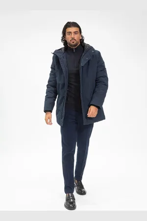 Merkloos Blauwe Winterjas Capuchon - Halflange Dons Parka
