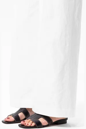 Manfield Dames - Zwarte leren slippers