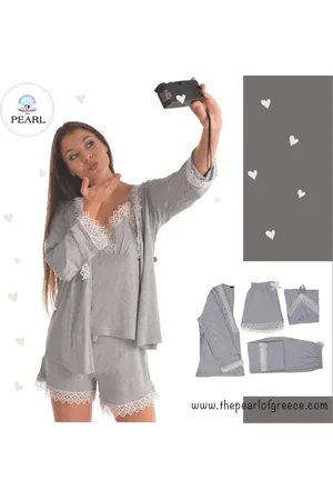 Merkloos Dames Katoen Pyjama | 4-delige set | Katoen nachtkleding | Katoen nachthemd | Elegant Katoen Ochtendjas | Cadeau voor dames
