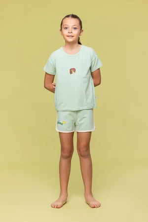 Woody Pyjama meisjes/dames - gestreept - leeuw - 241-10-PZG-Z/912 - maat 164