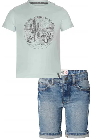 Noppies Koko Noko - Kledingset - 2DELIG - Broek Denim Short Ghent - Shirt Lichtblauw met print