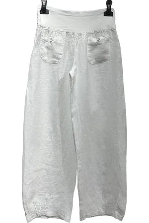 Puro Lino Linnen broek met brede elastische talie – steekzakjes – rechte pijpen – kleur – maat 40/42