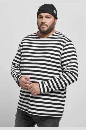 Urban classics Regular Stripe LS white/black Longsleeve shirt - M - /Zwart