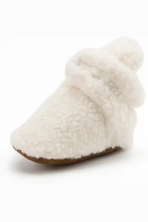Merkloos Baby slof - Sloffen - Slofjes - 6 -12 maanden - Zachte zool - Teddy stof - Baby schoentjes - Wit