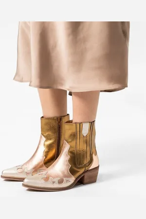 Manfield Dames - Gouden metallic leren cowboy laarzen