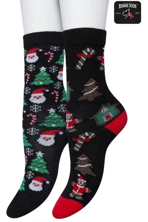 Bonnie Doon Kinder Kerstsokken set 2 paar Zwart maat 35/38 - Perfect Kerst Cadeau - Giftset - Kerstcadeau - Kerst Sokken - Multipack - 2-Pack - Cadeau - Kerstmis - Kerstman - Kerstcadeau - Kids - Jongens - Meisjes - - OL21350023.101