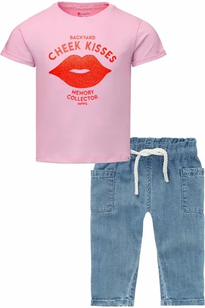Noppies Kledingset - 2delig - Meisjes - Broek Denim medium wash - shirt Gliwice Bright Pink