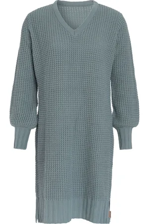 Knit Factory Robin Dames Jurk - Gebreide Trui Jurk - Wollen jurk - Herfst- & winterjurk - Wijde jurk - V-hals - - 36/38 - Knielengte