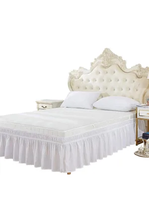 Merkloos Wikkel Rond Bedrok van Alvinlite - Elastische Stof Ruches - Makkelijk Passend en Vervagingsbestendig - Zijdeachtige King Size 78x80 Inch - 15 Inch Drop Corner Bed Skirt