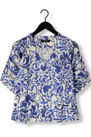 Jansen Amsterdam Wbf180 Woven Printed Top V-neck Short Sleeve Tops & T-shirts Dames - Shirt -