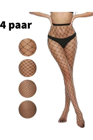 Merkloos 4 stuks visnet panty - UNISIZE | Stevige visgraat pantys | Netpanty | Visnetpanty