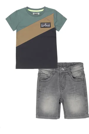 DJ Dutchjeans Kledingset(2delig) - Short Grey jeans - Shirt met kleur vlakken