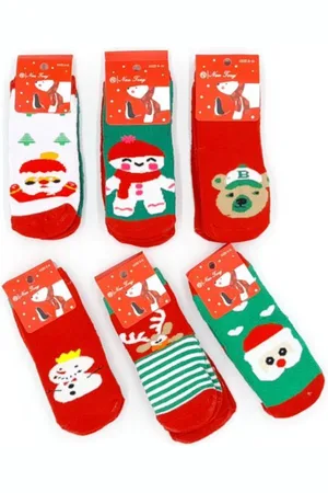 Merkloos Kindersokken kerstsokken unisex warme wintersokken 2 paar met antislip 8 tot 16 maanden