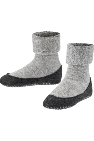 Falke Cosyshoe Minis antislip noppen merinowol huissokken pantoffels kinderen grijs