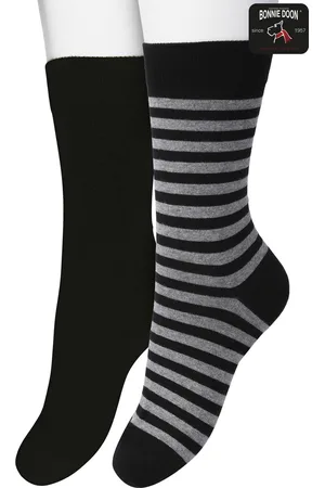 Bonnie Doon Sokken Set Gestreept en Effen voor Kinderen Zwart/Grijs maat 27/30 - Set met 2 paar Sokken - Unisex - Jongens - Meisjes - Kids - Strepen - Katoen - Gladde Naden - 2-pack - Multipack - Black - Grey - OL0431012.133