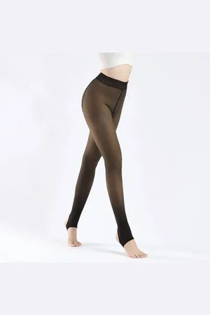 Merkloos Fleece panty by Belleze - Warme panty S/L - Transparant zwart/Beige - Gevoerde thermo panty met - 280g fleece - Zonder voet