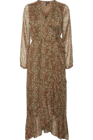 VERO MODA VMLINNEA LS LONG WRAP DRESS WVN GA LCS Dames Jurk