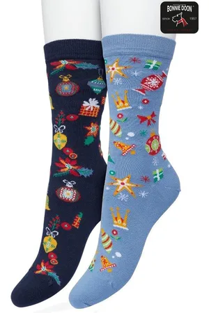 Bonnie Doon Dames Kerstsokken set 2 paar Blauw maat 39/42 - Perfect Kerst Cadeau - Giftset - Kerstcadeau - Kerst Sokken - Multipack - 2-Pack - Cadeau - Kerstmis - Kerstcadeau - Comfortabel - Christmas Spirit - - OL21151415.507