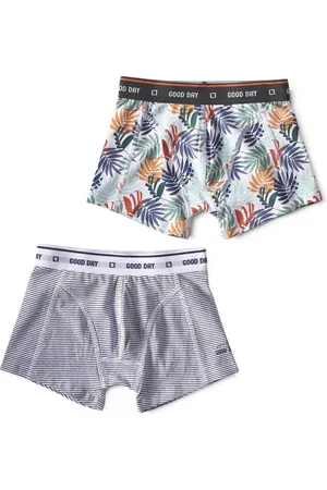 Little Label Boxershorts 2-pack - mini stripe blue & palm leaves green - maat: 98/104 - bio-katoen