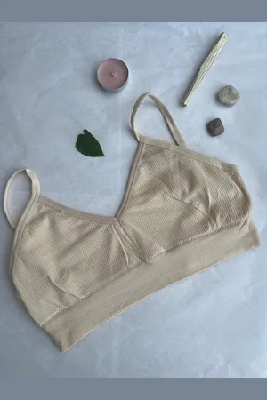 Merkloos LIGHT RIBBED BRALETTE - - OneSize - 4stuks - Creme - - Bra - Bralette - BH