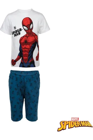 Marvel Spiderman shortama - wit met blauw - Spider-Man pyjama - maat 98/104 - 100% katoen