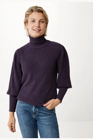 Mexx Knitted Pullover Puff Sleeve Dark Purple