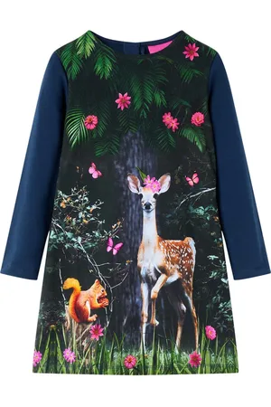 vidaXL Kinderjurk-met-lange-mouwen-hertenprint-140-marineblauw