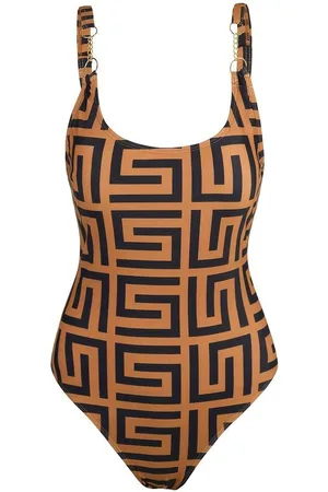 Merkloos Badpak Met Geometrische Print- Ronde Hals Met Metalen Ketting- Hoog Uitgesneden Zwempak- Badmode Zwemkleding Strandkleding-