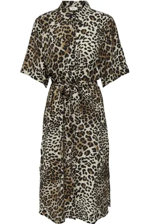 JDY Jacqueline de Yong Jurk barbara 2/4 Midi Shirt Dress Wvn 15323341 Seedpearl/leo Panterprint Dames