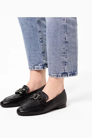 Manfield Dames - Zwarte leren loafers met detail