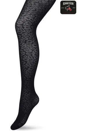 Bonnie Doon Dames Panterprint Panty 40 Denier Zwart maat L/XL - Chique Panty - Leopard Dessin - Brede Boord - Comfort - Panter Print - Dieren Print - Panther Texture Tights - Feestelijk - - BP211909.101