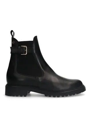 No Stress Dames - Zwarte leren chelsea boots met gesp