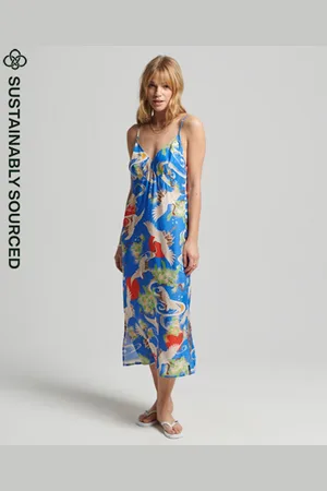 Superdry Vintage Midi Slip Jurk Blauw M Vrouw